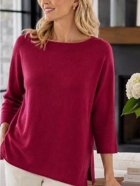 Lafayette 148 New York Knit Sweater XL Raspberry Boat Neck Luxury Top